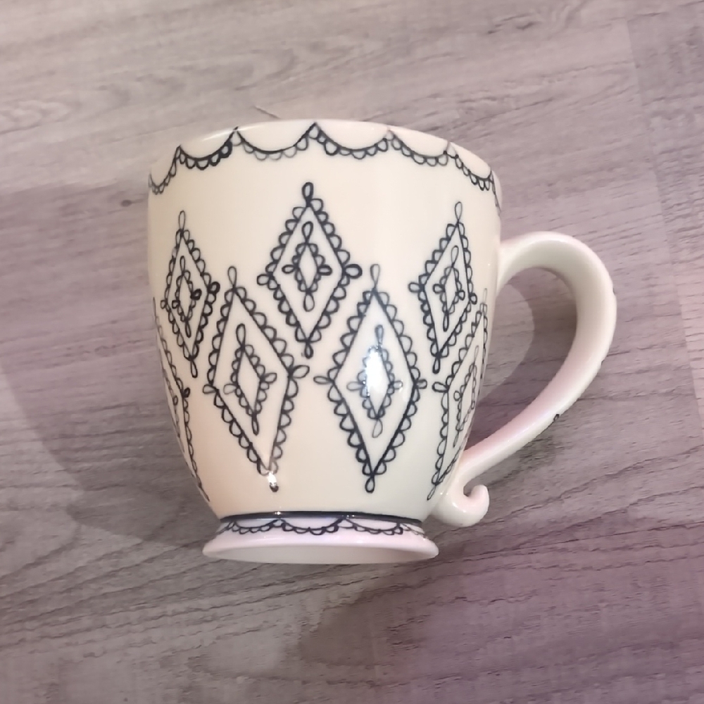Cream Mug with Black Geometric Design